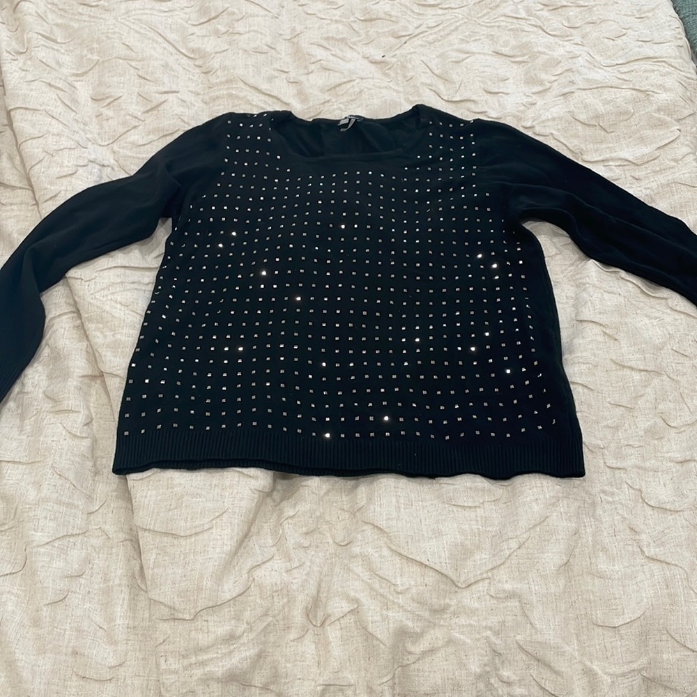 Vila Milano Black Sweater with silver appliqué. Size Large.